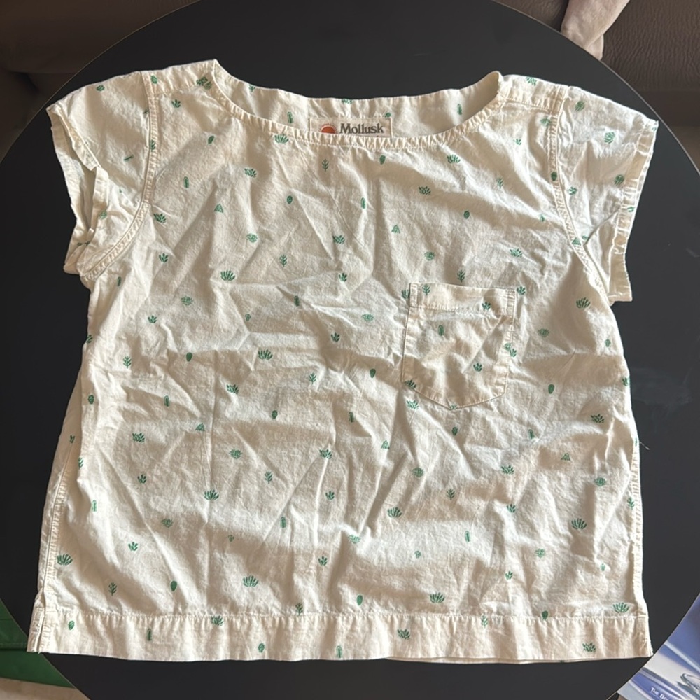Mollusk Cream Cactus Print Boxy Short Sleeve 100% cotton top blouse size Small